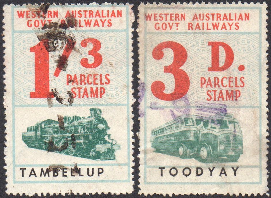 Western Australia Railway Parcels Stamps Tambellup Toodyay
